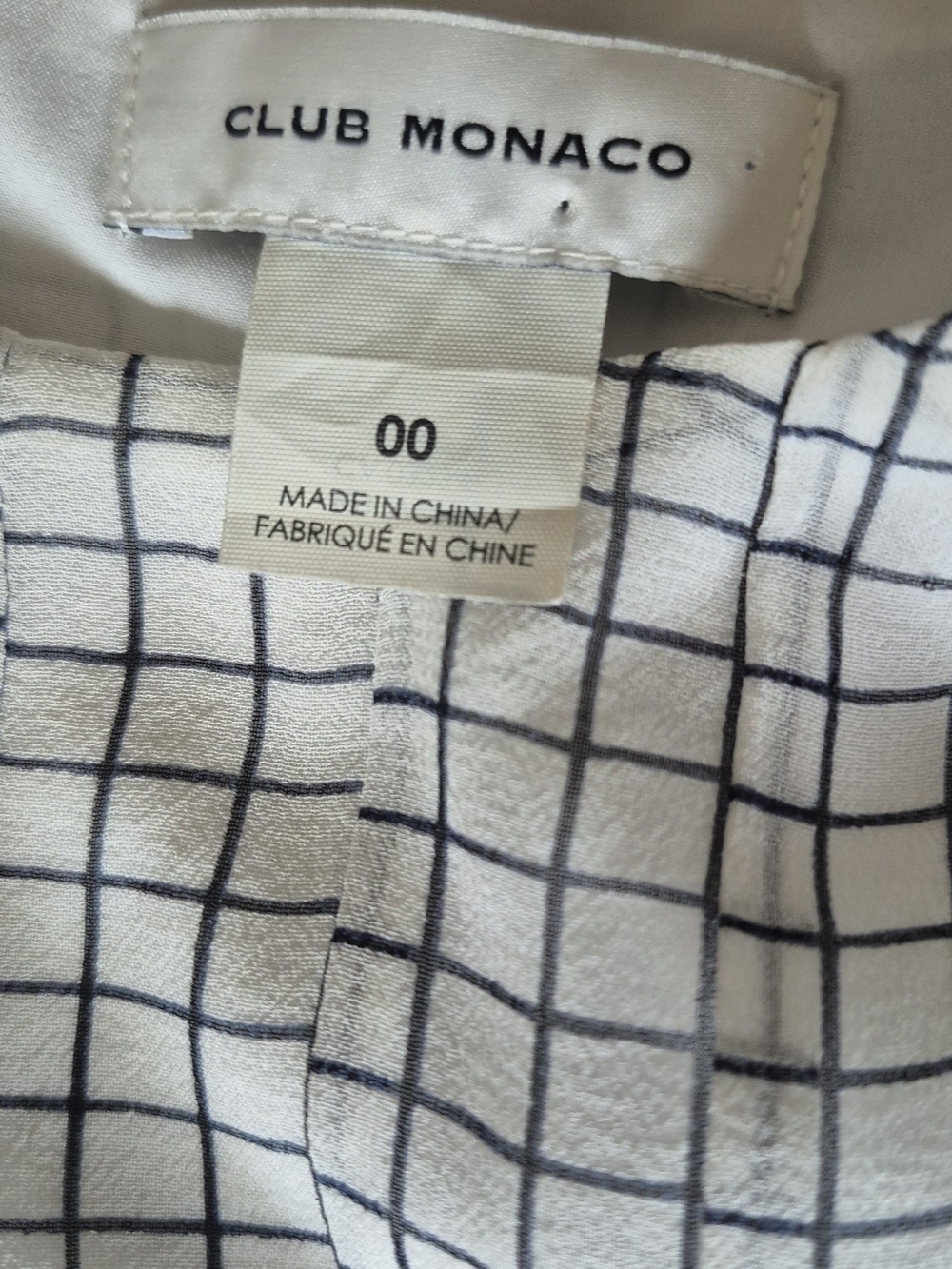 Club Monaco 100% Silk Grid Print Ruffle Dress White Black Long Sleeve Mini XXS - Picture 3 of 8